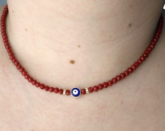 Vintage Beaded Evil Eye Necklace - Radiant Red Black Turkish Nazar Necklace - Protection Necklace - Gift for Her - Turkish Nazar Jewelry