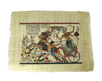 Ramses II Riding Chariot Triumphing over his Enemies Papyrus Painting - Egyptian Pharaoh -  Made in Egypt - 30x40cm