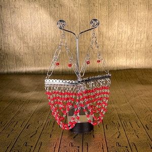 Pendientes de cuentas egipcias vintage - Hecho a mano en Egipto - Rojo & Plata