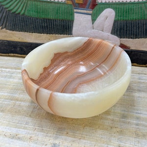 Egyptian Alabaster Bowl - Hand-carved in Egypt - Small Multi-use Dish - Natural Stone