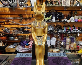 Vintage Gold Anubis Statue - Made in Egypt - Very Large Ancient Egyptian God Anubis Sitting Sculpture - 25 inches / 63cm Tall!