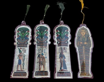 Papyrus Bookmarks - Set of 4 - Egyptian Papyrus Made in Egypt - Deluxe Velevet Backs