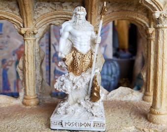 Vintage Poseidon Mini Statue - Small Hand-Painted Ancient Greek God Poseidon - Mini Altar Statue - 3.5''/9cm tall!