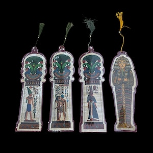 Papyrus Bookmarks - Set of 4 - Egyptian Papyrus Made in Egypt - Deluxe Velevet Backs