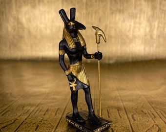 Vintage Seth Standing Mini Statue - Hand-painted Egyptian God Set  - Altar Statue - Museum Replica - Mini- 3''/7.5cm Tall