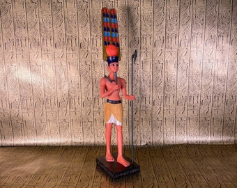 Estatua vintage de Amón Ra - Réplica de museo - Antiguo dios egipcio Amón Ra sosteniendo una estatuilla de altar