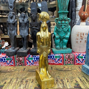 Golden Ra Statue - Made in Egypt - Ancient Egyptian Sun God Ra with Sun Disc