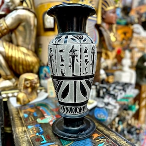 Egyptian Stone Vase  - Hand-Carved in Egypt - Heavy Solid Basalt Stone Decorative Vase