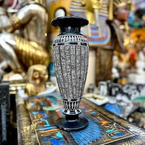 Egyptian Stone Vase  - Hand-Carved in Egypt - Heavy Solid Basalt Stone Decorative Vase