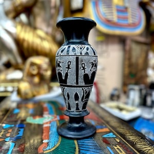 Egyptian Stone Vase  - Hand-Carved in Egypt - Heavy Solid Basalt Stone Decorative Vase