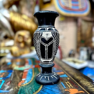 Egyptian Stone Vase  - Hand-Carved in Egypt - Heavy Solid Basalt Stone Decorative Vase