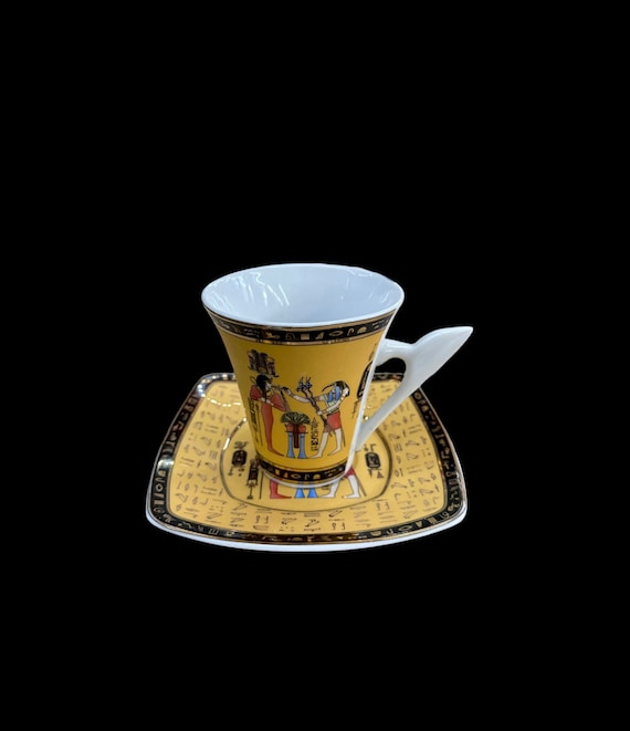 Vintage Fathi Mahmoud Porcelain Cup and Plate With Thoth - Made in