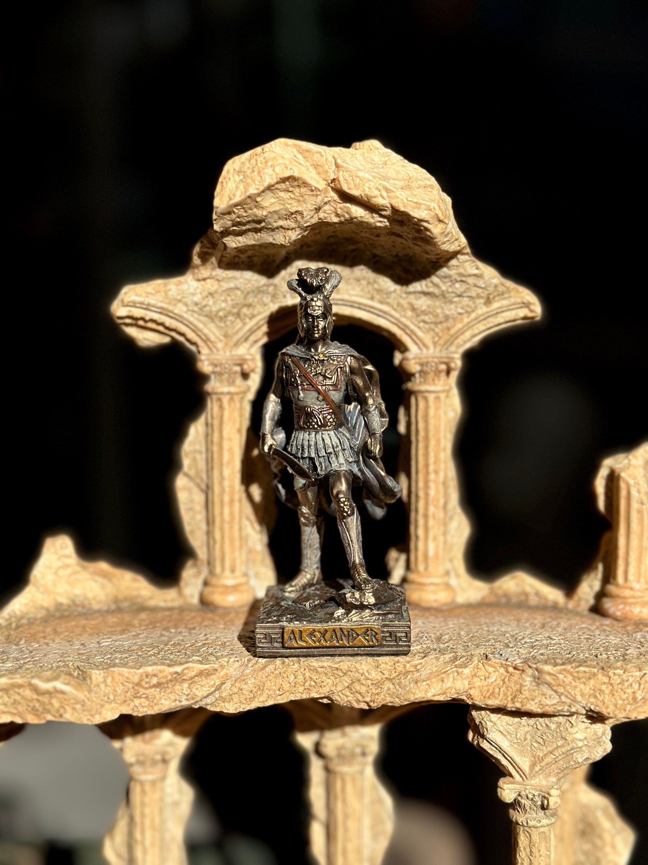 Vintage Alexander the Great Mini Statue - Small Hand-Painted Ancient King & Pharaoh - Mini Altar Statue - 3.5''/9cm tall