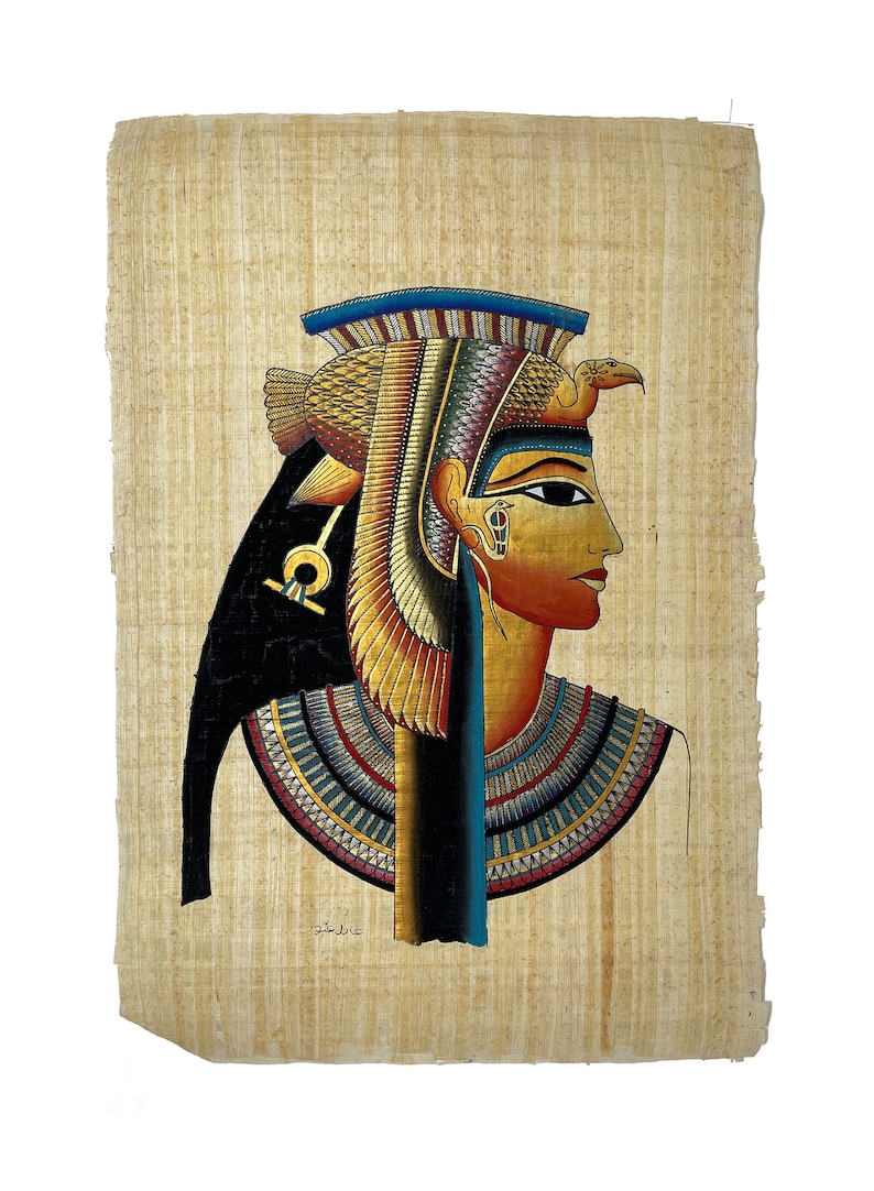 Cleopatra VII Papyrus Ancient Egyptian Queen Cleopatra Hand Made & Hand Painted in Egypt #4