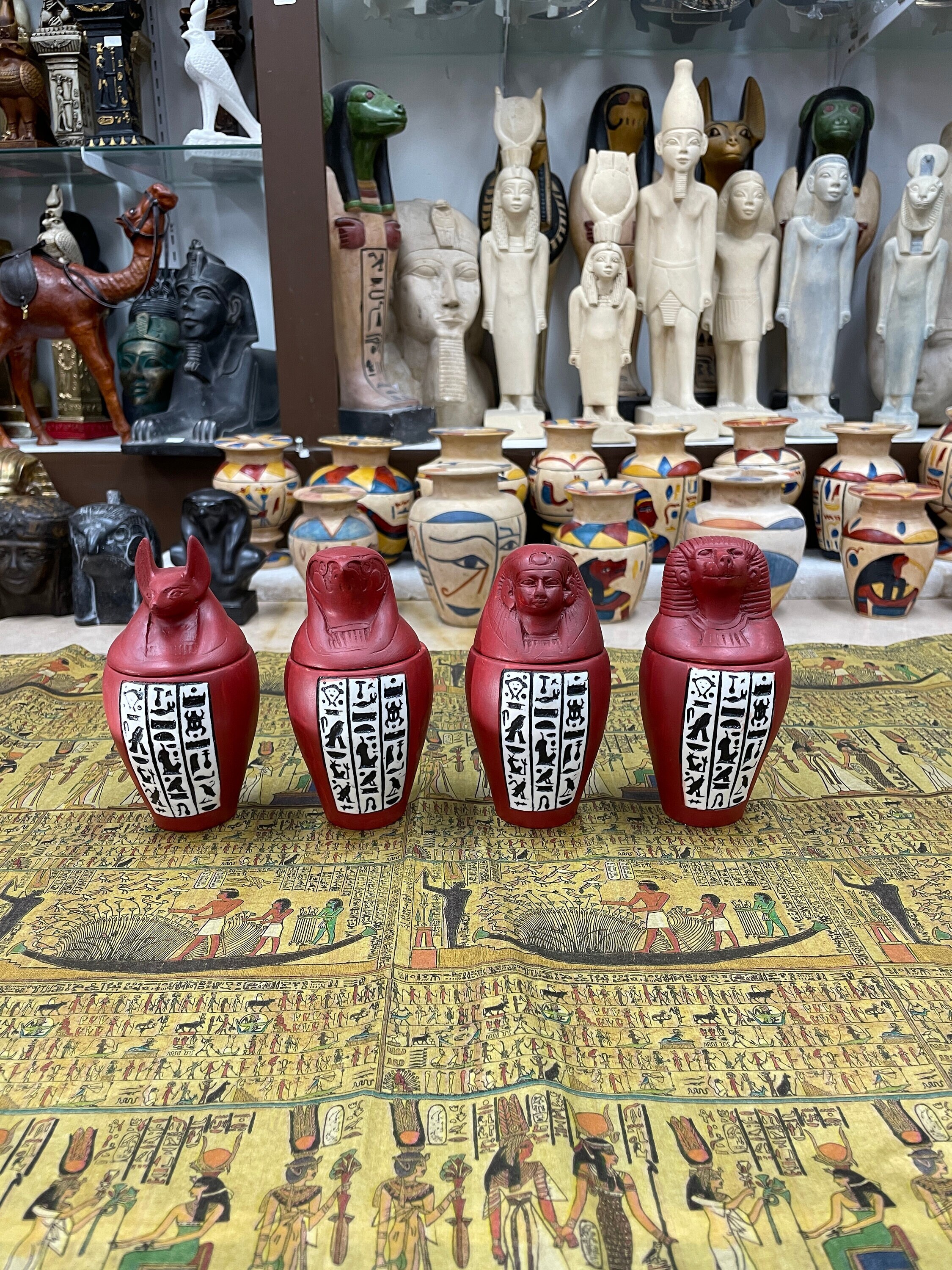 エジプト カノプス壺 置物 4体セット エジプトのカノプス壺 4 個セット - イムセット、ハピ、ケベセヌエフ