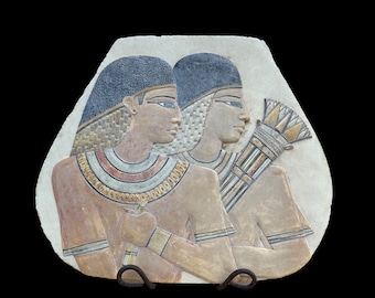 エジプトの壁画レリーフ：ホルス神とクレオパトラ女王、古代美術