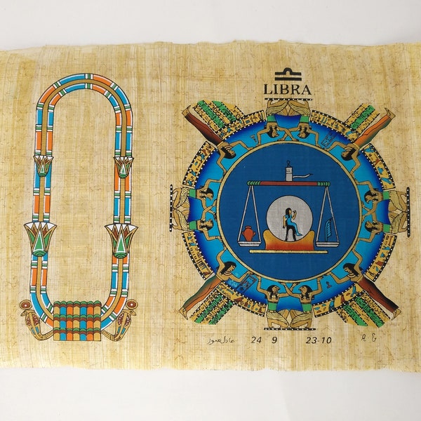 20x30cm - Customizable Egyptian Zodiac Libra Papyrus - ¡Pintamos tu nombre en Jeroglíficos! Astrología egipcia del Templo de Dendera