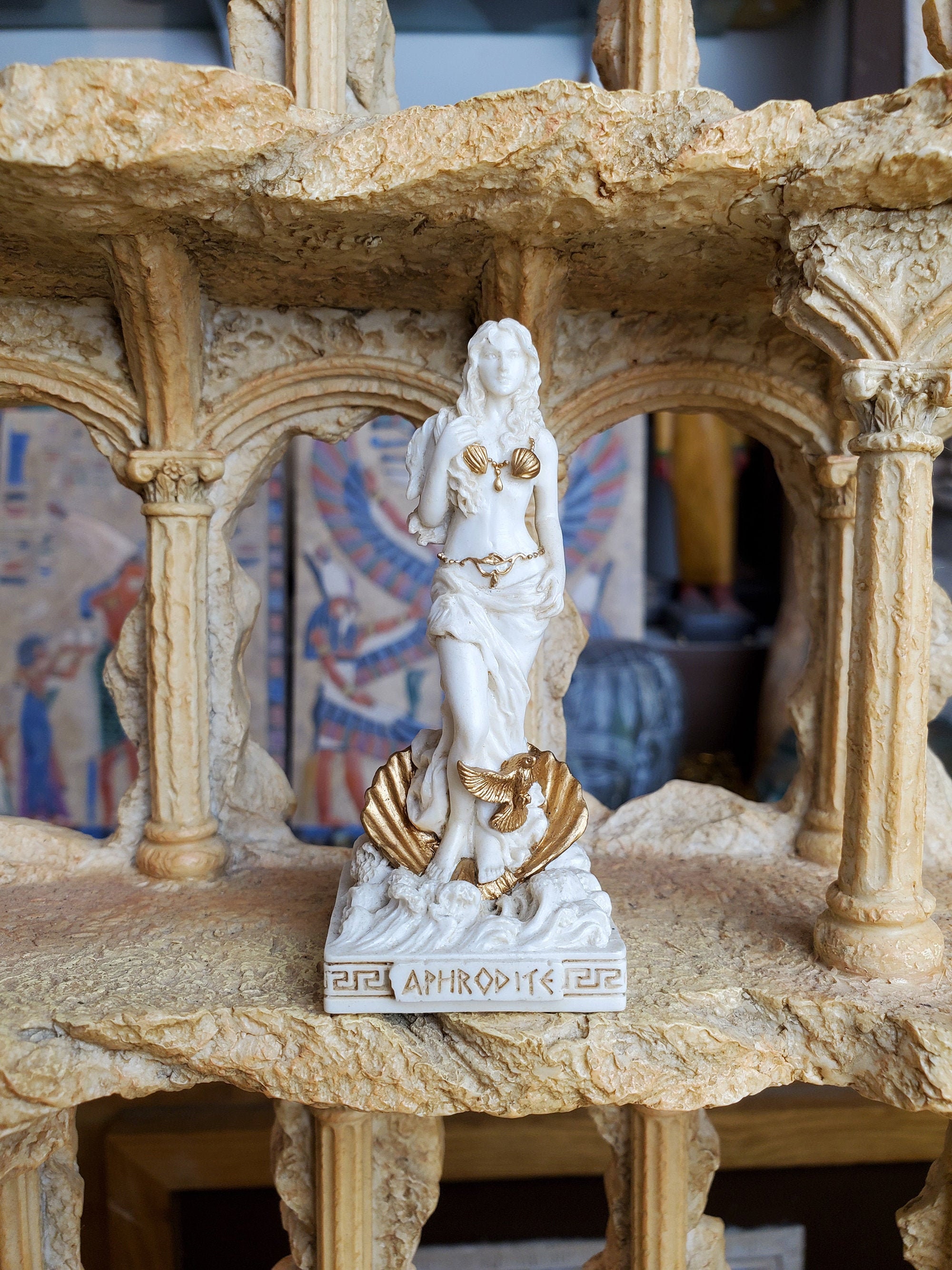 Vintage Aphrodite Mini Statue - Small Hand-Painted Ancient Greek Goddess Aphrodite - Mini Altar Statue - 3.5 inches / 9cm