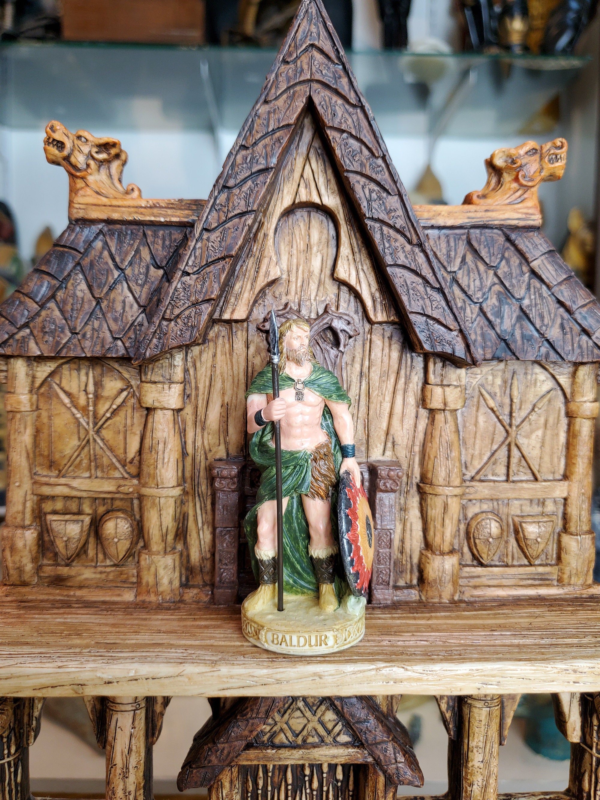 Vintage Baldur Mini Statue - Small Hand-Painted Norse God Baldr/Balder - Mini Altar Statue
