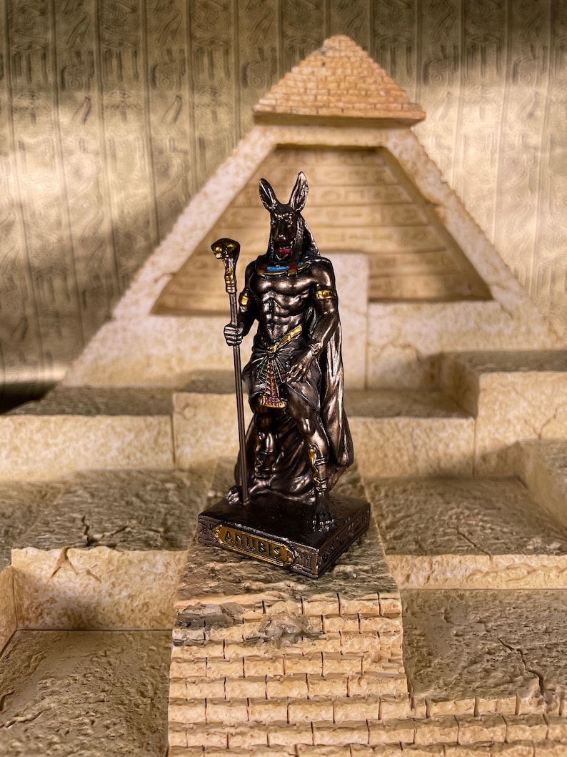 Vintage Anubis Mini Statue - Small Hand-painted Ancient Egyptian Jackal ...