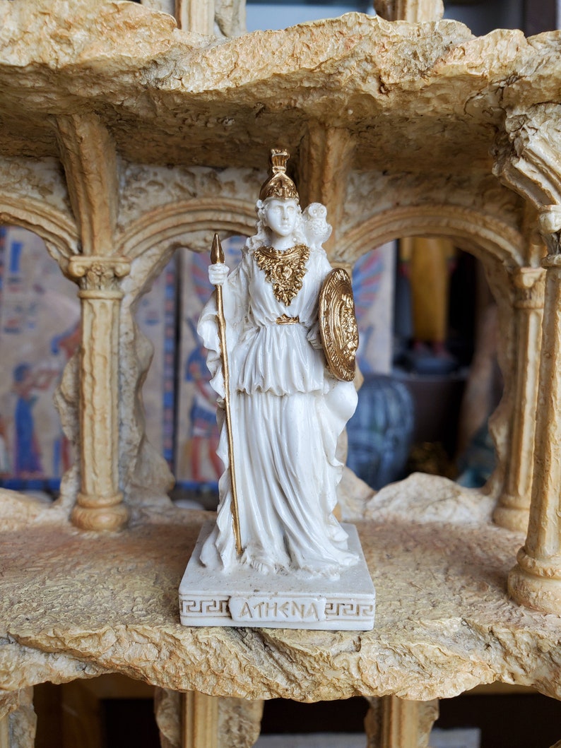 Vintage Athena Mini Statue Small Hand-Painted Ancient Greek Goddess Athena Mini Altar Statue 3.5''/9cm tall image 1