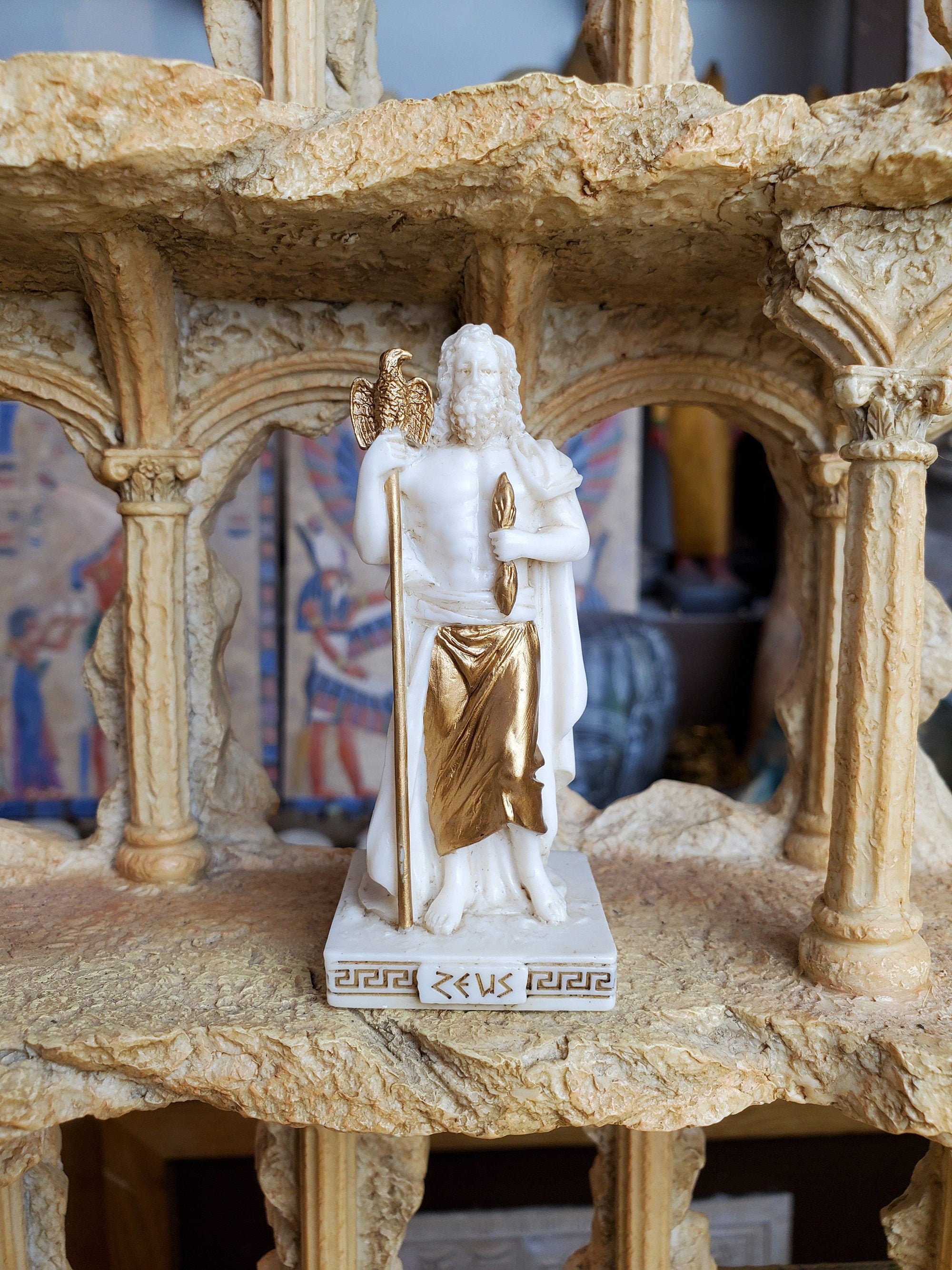 Vintage Zeus Mini Statue - Small Hand-painted Ancient Greek God