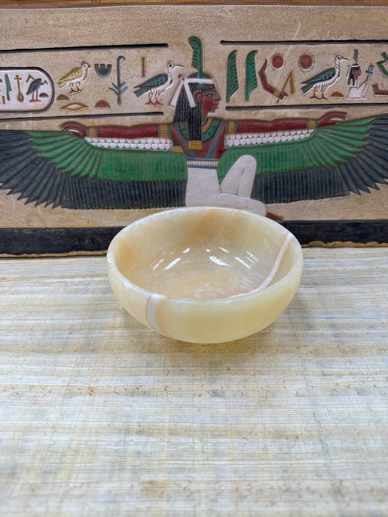 Egyptian Alabaster Bowl Hand-carved in Egypt Small Multi-use Dish Natural Stone image 2