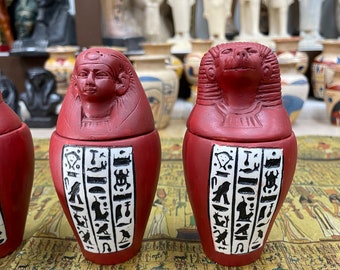 エジプトのカノプス壺 4 個セット - イムセット、ハピ、ケベセヌエフ