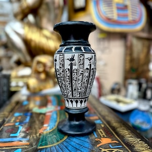 Egyptian Stone Vase  - Hand-Carved in Egypt - Heavy Solid Basalt Stone Decorative Vase