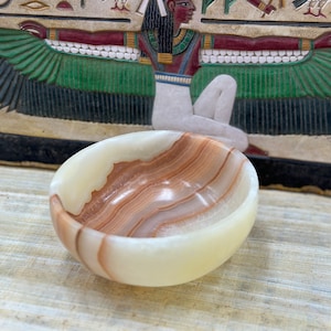 Egyptian Alabaster Bowl Hand-carved in Egypt Small Multi-use Dish Natural Stone image 6