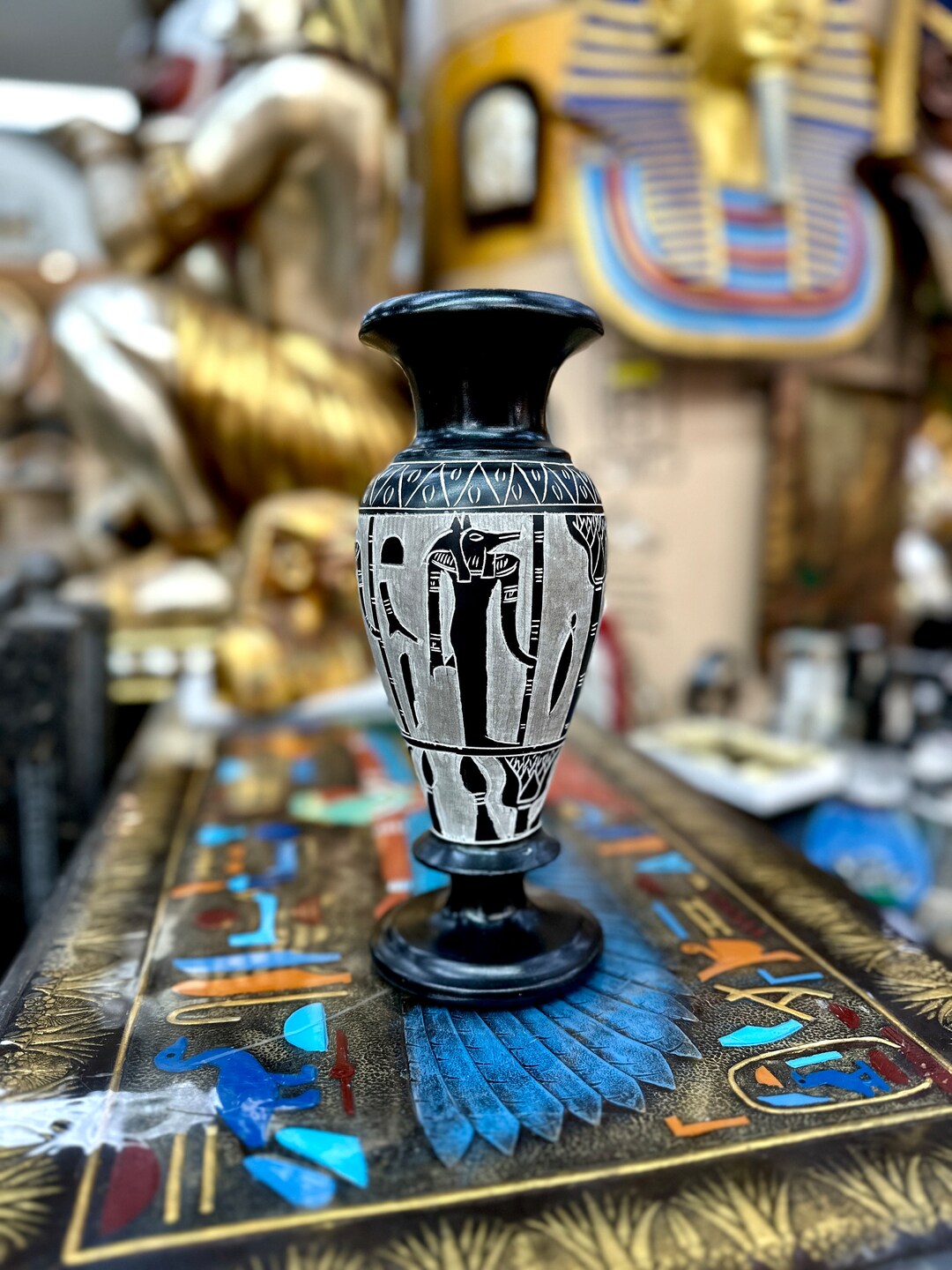 Egyptian Stone Vase Handcarved in Egypt Heavy Solid Basalt Stone Decorative Vase Etsy