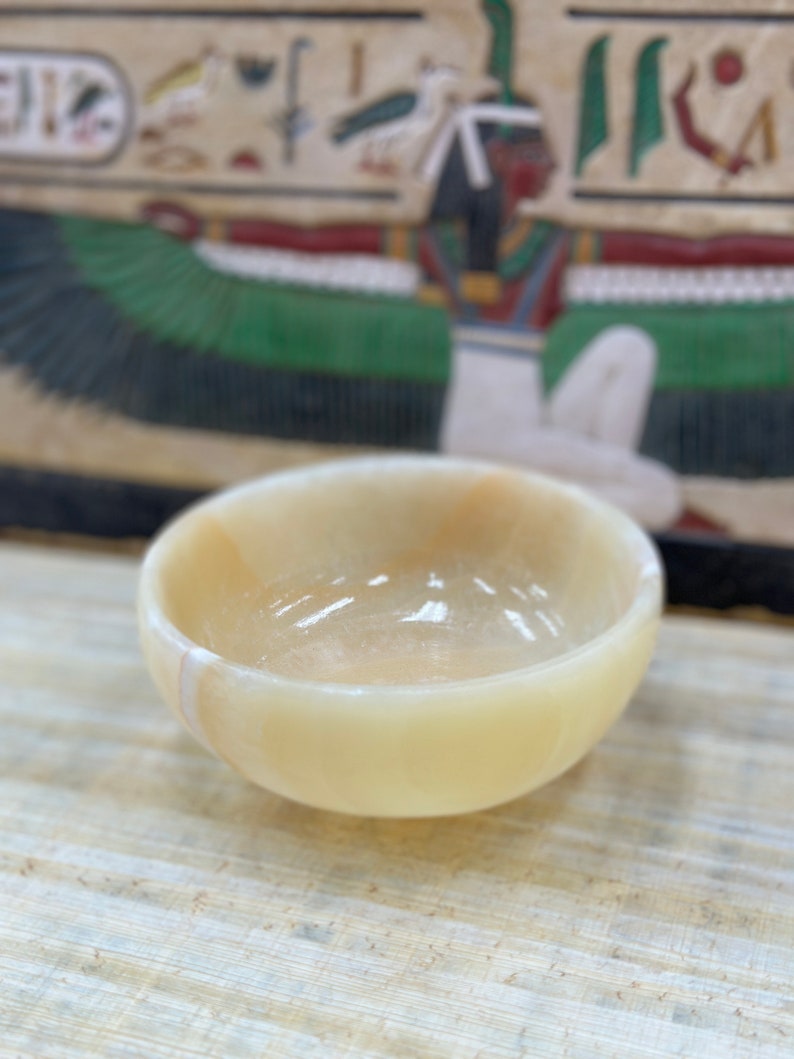 Egyptian Alabaster Bowl Hand-carved in Egypt Small Multi-use Dish Natural Stone image 3