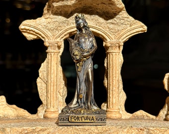 Vintage Fortuna Mini Statue - Small Hand-Painted Ancient Roman Goddess of Good Luck & Prosperity Fortuna - Mini Altar Statue