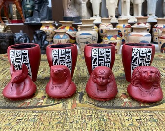 エジプトのカノプス壺 4 個セット - イムセット、ハピ、ケベセヌエフ