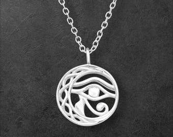 Eye of Horus Necklace - 925 Sterling Silver - Made in Egypt - Eye of Horus Sun & Moon Charm Necklace - Includes Chain!