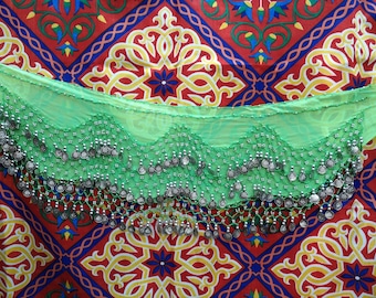 Sciarpa vintage in stile egiziano belly dance hip - Lime Green Chiffon Coin Belt per la danza del ventre - Perfetto per iniziare la danza del ventre!