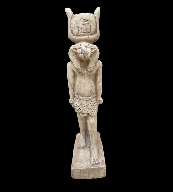 石像 古代エジプト神話ハトー(Hathor)顔 置物 寝室居間玄関机装飾品工芸品 女神ハトホル像 - エジプトで手彫り - エジプト製のハトホル祭壇像