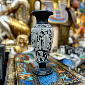 Egyptian Stone Vase  - Hand-Carved in Egypt - Heavy Solid Basalt Stone Decorative Vase