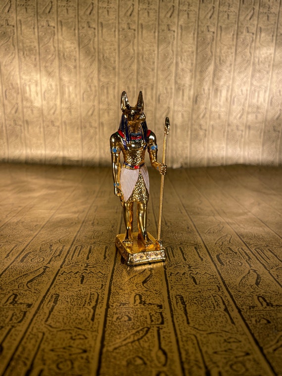 Vintage Gold Anubis Mini Statue - Egyptian God Anpu - Solid Pewter Miniature Figurine