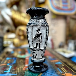 Egyptian Stone Vase  - Hand-Carved in Egypt - Heavy Solid Basalt Stone Decorative Vase