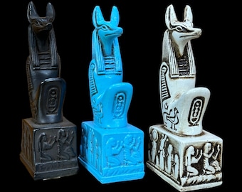 Anubis Statue - Handmade in Egypt - Ancient Egyptian God Anubis with Hieroglyphic Base