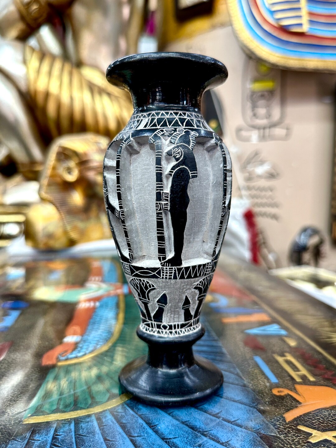 Egyptian Stone Vase Handcarved in Egypt Heavy Solid Basalt Stone Decorative Vase Etsy