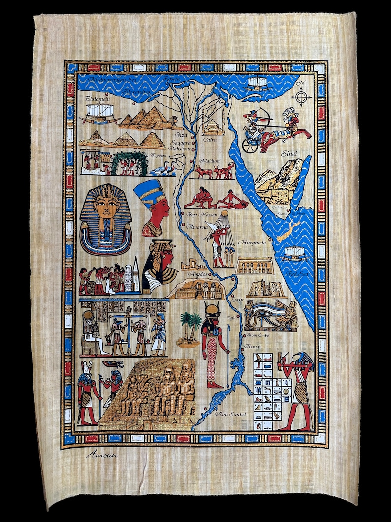 Map of Egypt Papyrus - Ancient Egyptian Map - Tourist Location - Visit ...