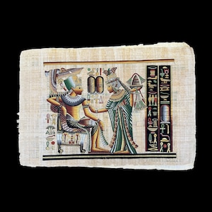King Tutankhamun and Queen Ankhesenamun Papyrus - Scene from Golden Shrine Tutankhamun&#39;s Tomb - 100x70cm