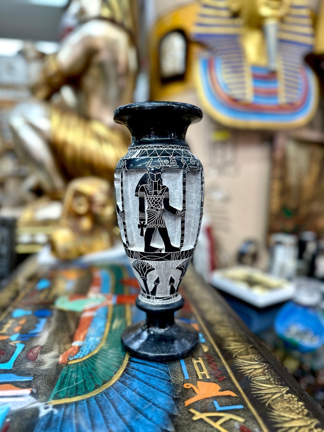 Egyptian Stone Vase Handcarved in Egypt Heavy Solid Basalt Stone Decorative Vase Etsy