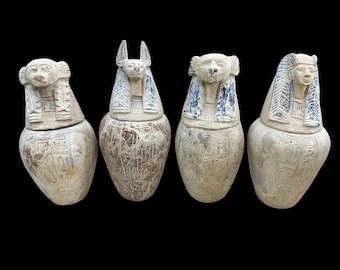 エジプトのカノプス壺 4 個セット - イムセット、ハピ、ケベセヌエフ
