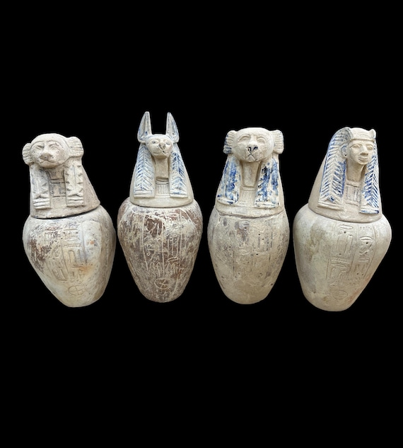 エジプトのカノプス壺 4 個セット - イムセット、ハピ、ケベセヌエフ
