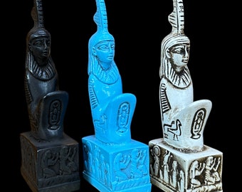 Maat Statue - Handmade in Egypt - Ancient Egyptian Goddess Ma'at with Hieroglyphic Base - Stone Statue