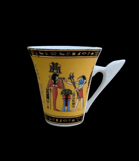 Vintage Fathi Mahmoud Porcelain Cup and Plate With Thoth - Made in