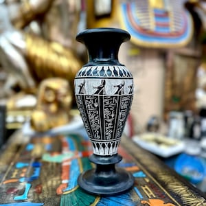 Egyptian Stone Vase  - Hand-Carved in Egypt - Heavy Solid Basalt Stone Decorative Vase